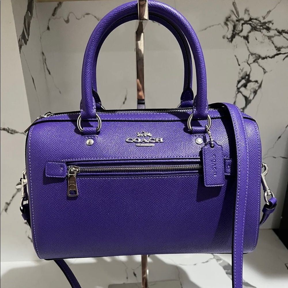 Coach 79946 Rowan Satchel Handbag in Crossgrain Leather Sport Purple